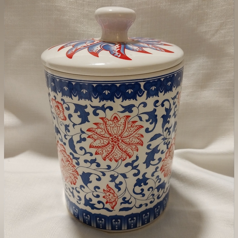 10 Strawberry Street Blue & Red Mandarin Home Collection Ceramic Canister